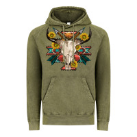 Vintage Olive aztec western bull skull Vintage Hoodie - NancyCooperArtShop