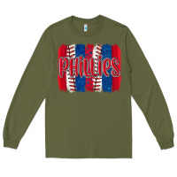 Army Green phillies baseball team spirit brushstrokes Long Sleeve Tee - Artiststas