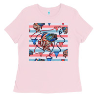 Bubblegum Pink american flag bass Ladies Tee - BundleAndBundleShop