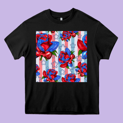 Patriotic Roses Heavy Core Tee Designed By Bundleandbundleshop