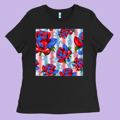 Patriotic Roses Ladies Tee Designed By Bundleandbundleshop