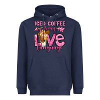 Navy iced coffee is my love language Heavyweight Hoodie - OliviaCreatesArt
