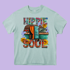 Hippie Soul With Caravan And Flowers Heavy Core Tee Designed By Artiststas