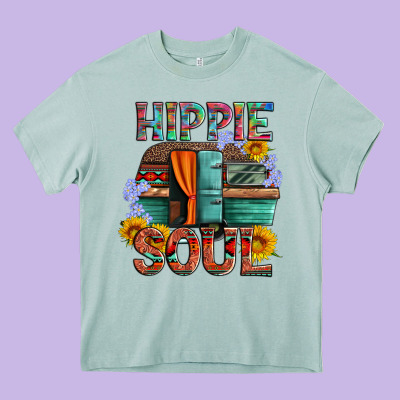 Hippie Soul With Caravan And Flowers Heavy Core Tee Designed By Artiststas
