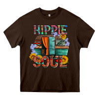 Chocolate Brown hippie soul with caravan and flowers Heavy Core Tee - Artiststas