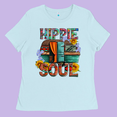Hippie Soul With Caravan And Flowers Ladies Tee Designed By Artiststas
