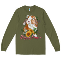 Army Green happy easter with bunny and sunflowers Long Sleeve Tee - RanaPortraitStore