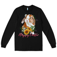 Black happy easter with bunny and sunflowers Long Sleeve Tee - RanaPortraitStore