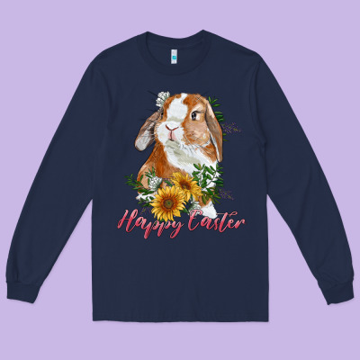 Happy Easter With Bunny And Sunflowers Long Sleeve Tee Designed By Ranaportraitstore