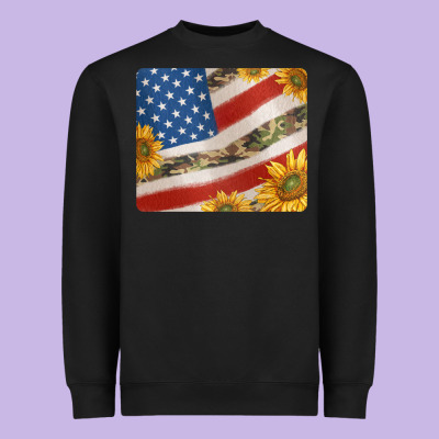 American Flag Sunflowers And Canouflage Print Veteran Mousepad Heavyweight Sweatshirt Designed By Jasminsmagicworld