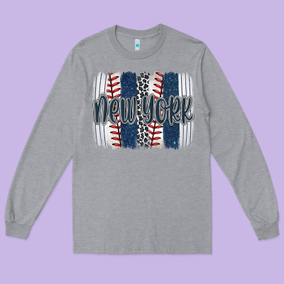 New York Baseball Team Spirit Brushstrokes Long Sleeve Tee Designed By Artiststas