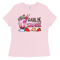 Bubblegum Pink milkshake with strawberry Ladies Tee - AdoDesignShop