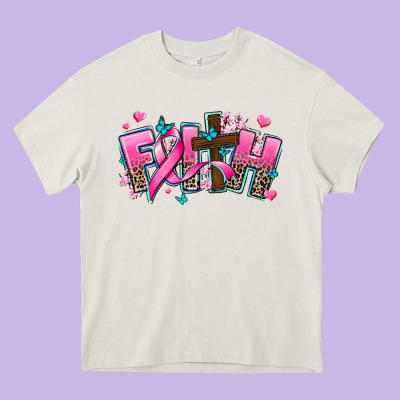 Cancer Faith Cross Heavy Core Tee Designed By Adodesignshop