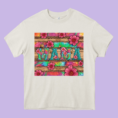 Mama With Tie Dye And Flowers Heavy Core Tee Designed By Artiststas