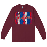 Burgundy philadelphia baseball team spirit brushstrokes Long Sleeve Tee - Artiststas