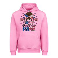 Fuchsia Pink All American Mama Messy Buny Urban Hoodie - CowhideDigitalArt