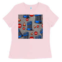 Bubblegum Pink scissor lift seamless pattern Ladies Tee - BundleAndBundleShop