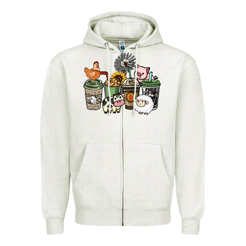 Farm Animal Coffee Cups Zipper Hoodie by HowdyJamesFarm | Teevron