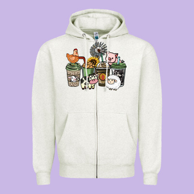 Farm Animal Coffee Cups Zipper Hoodie Designed By Howdyjamesfarm