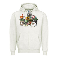 Oatmeal Heather Farm animal coffee cups Zipper Hoodie - HowdyJamesFarm