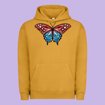Patriotic American Flag Butterfly 4th Of July Urban Hoodie Designed By Lillyallendesigns