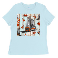 Baby Blue forklift seamless pattern Ladies Tee - BundleAndBundleShop