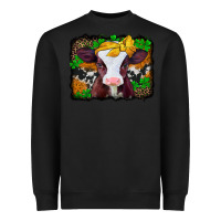 Black st patricks baby cow with leopard background Heavyweight Sweatshirt - Jasminsmagicworld