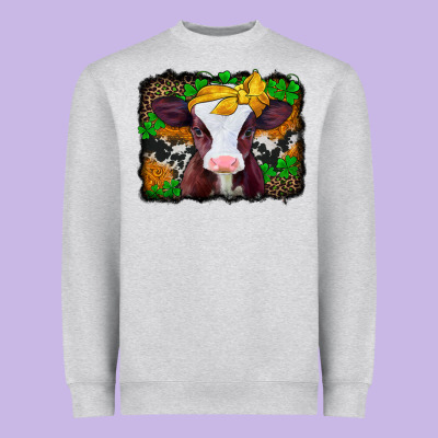 St Patricks Baby Cow With Leopard Background Heavyweight Sweatshirt Designed By Jasminsmagicworld