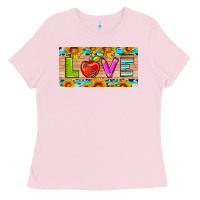 Bubblegum Pink love and sunflower with pen and apple license plate template Ladies Tee - Artiststas