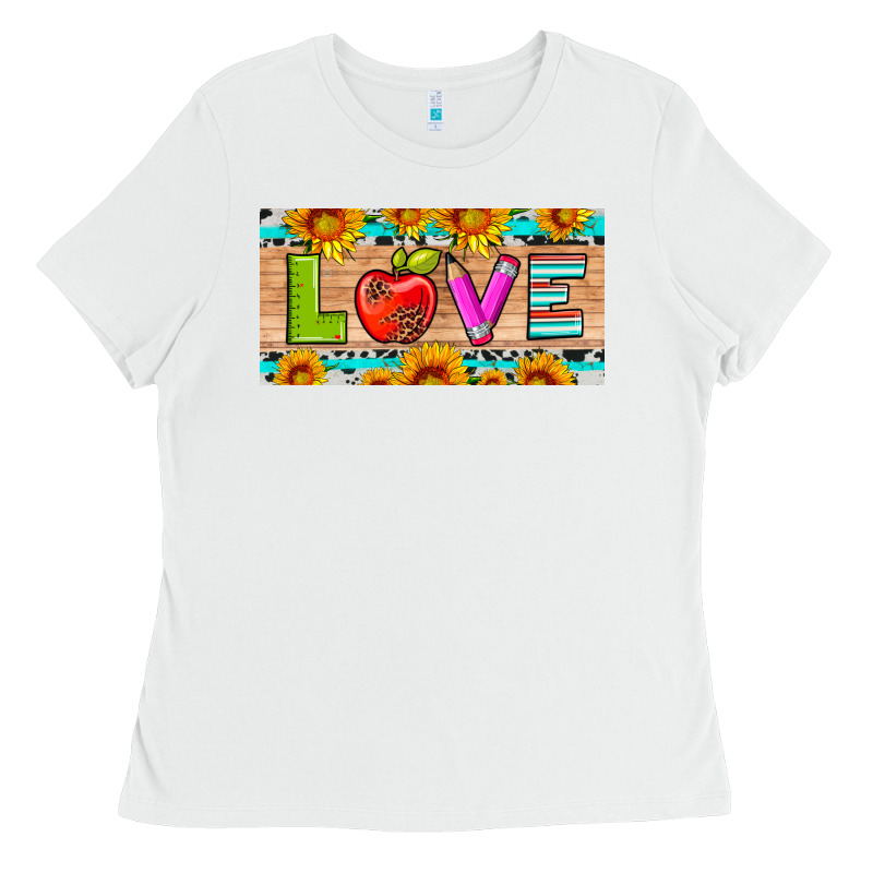 Love And Sunflower With Pen And Apple License Plate Template Ladies Tee by Artiststas | Teevron