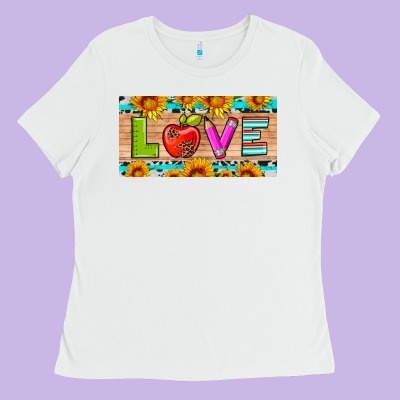 Love And Sunflower With Pen And Apple License Plate Template Ladies Tee Designed By Artiststas