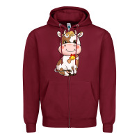 Burgundy Cartoon Cow Zipper Hoodie - HowdyJamesFarm