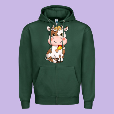 Cartoon Cow Zipper Hoodie Designed By Howdyjamesfarm