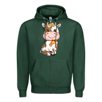Sports Green Cartoon Cow Zipper Hoodie - HowdyJamesFarm