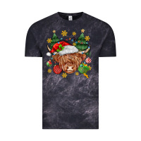 Cloud Black Christmas highland cow Vintage Tee - MaliasSmallBusiness