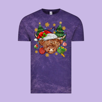 Christmas Highland Cow Vintage Tee Designed By Maliassmallbusiness