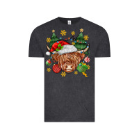 Vintage Black Christmas highland cow Vintage Tee - MaliasSmallBusiness