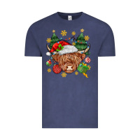 Vintage Denim Christmas highland cow Vintage Tee - MaliasSmallBusiness