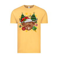 Vintage Mustard Christmas highland cow Vintage Tee - MaliasSmallBusiness
