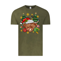 Vintage Olive Christmas highland cow Vintage Tee - MaliasSmallBusiness