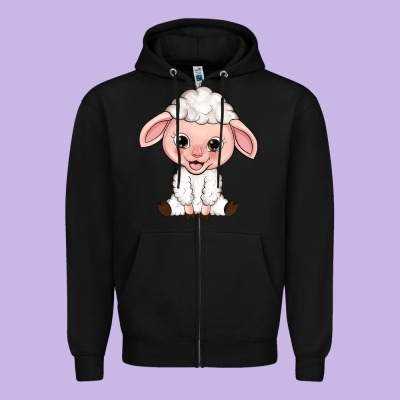 Cartoon Lamb Zipper Hoodie Designed By Howdyjamesfarm