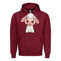 Burgundy Cartoon Lamb Zipper Hoodie - HowdyJamesFarm