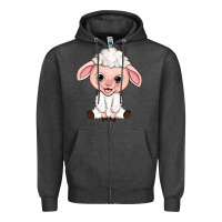 Charcoal Heather Cartoon Lamb Zipper Hoodie - HowdyJamesFarm