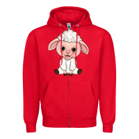 Red Cartoon Lamb Zipper Hoodie - HowdyJamesFarm