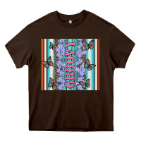 Chocolate Brown groovy with flowers and Butterflies Heavy Core Tee - Artiststas