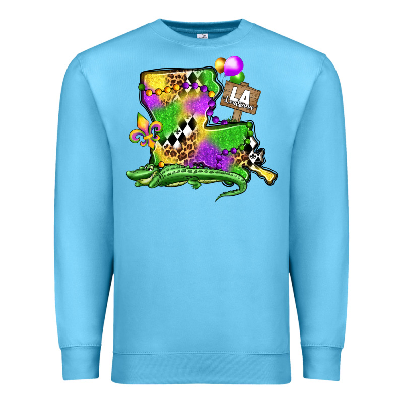 Louisiana Map Alligator Mardi Gras Olivia Premium Sweatshirt by OliviaCreatesArt | Teevron