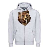 Heather Grey Grizzly Bear Head Zipper Hoodie - HowdyJamesFarm