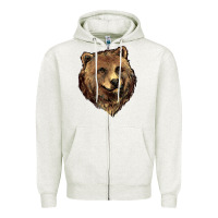 Oatmeal Heather Grizzly Bear Head Zipper Hoodie - HowdyJamesFarm