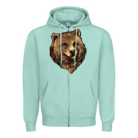 Seafoam Grizzly Bear Head Zipper Hoodie - HowdyJamesFarm