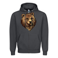 Smoke Grizzly Bear Head Zipper Hoodie - HowdyJamesFarm